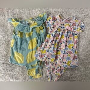 child of mine Lemon Print Aqua & Pink Floral body suits